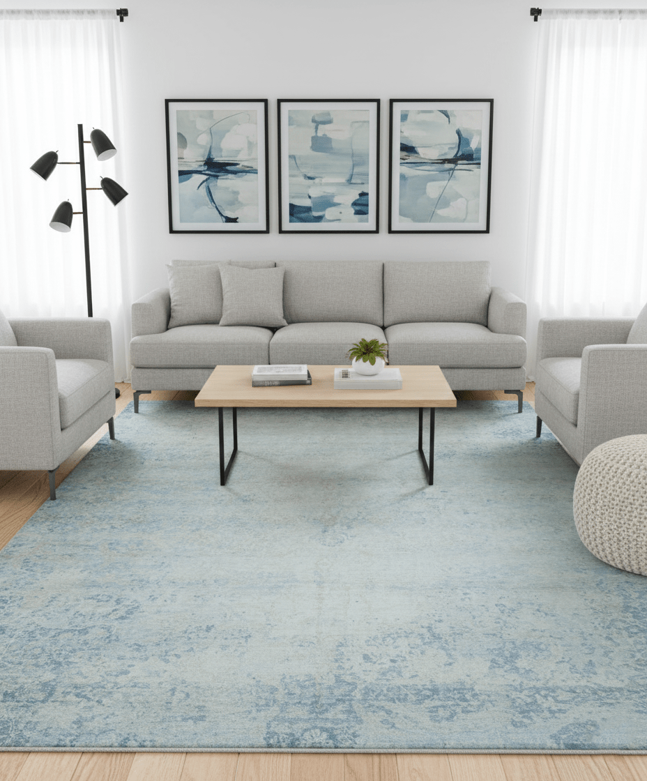 Modern Abstract Design Gray And Blue 10x13 Hand Knotted Bamboo Silk Area Rug