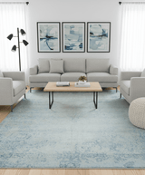Modern Abstract Design Gray And Blue 10x13 Hand Knotted Bamboo Silk Area Rug