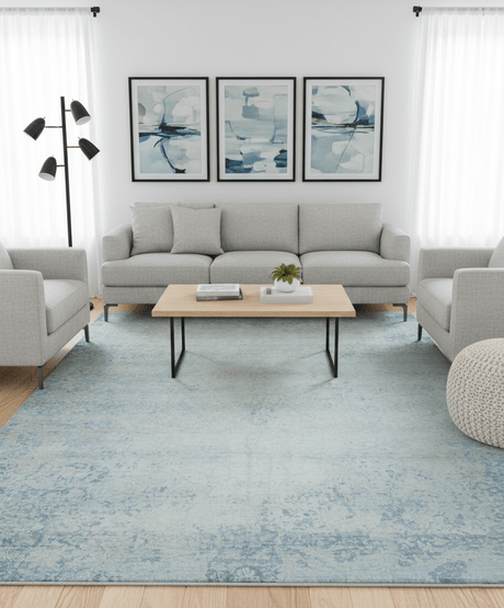 Modern Abstract Design Gray And Blue 10x13 Hand Knotted Bamboo Silk Area Rug