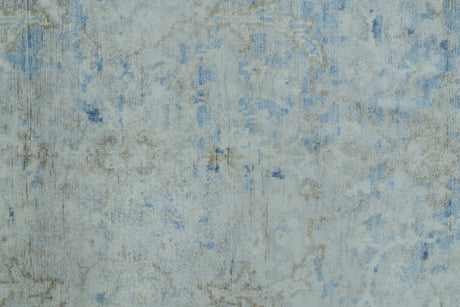 Modern Abstract Design Gray And Blue 10x13 Hand Knotted Bamboo Silk Area Rug