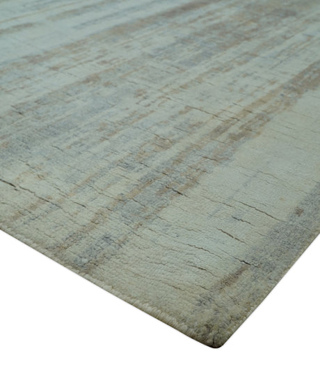 Modern Abstract Design Gray And Blue 8x10 Hand Knotted Bamboo Silk Area Rug