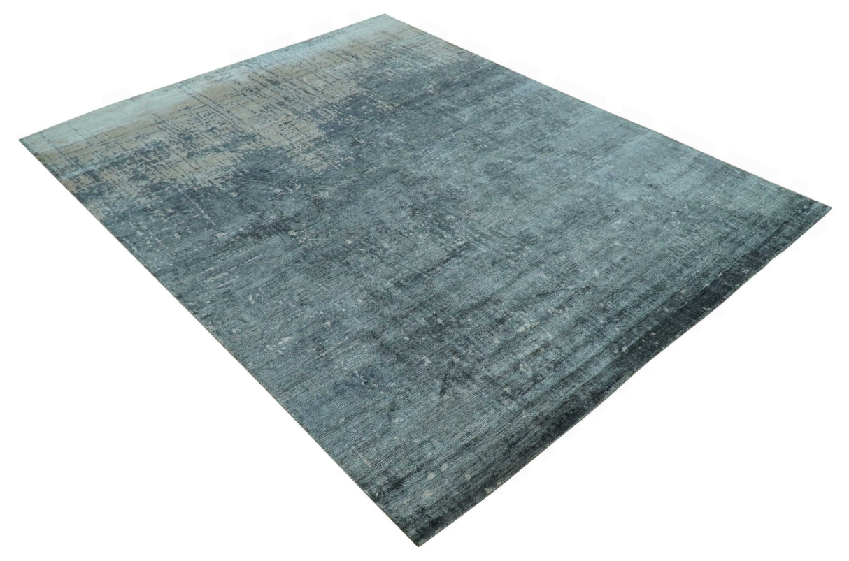 Modern Abstract Design Gray And Silver 9x11 Hand Knotted Bamboo Silk Area Rug
