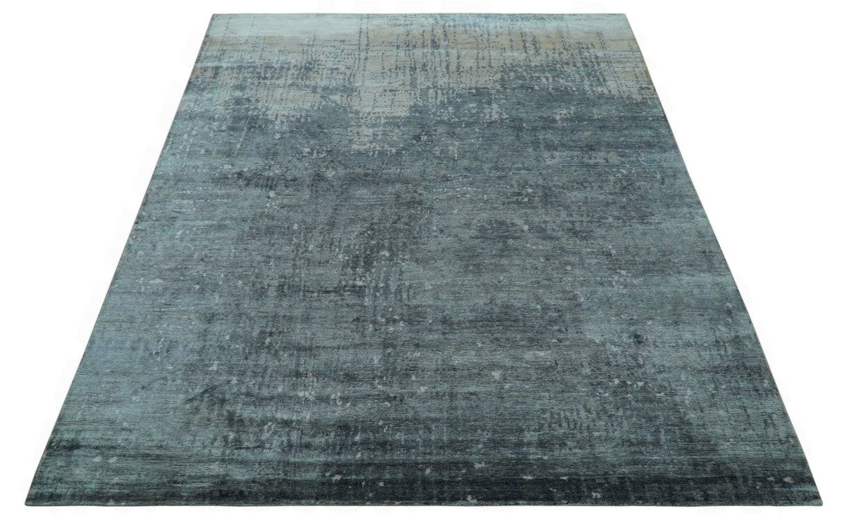 Modern Abstract Design Gray And Silver 9x11 Hand Knotted Bamboo Silk Area Rug