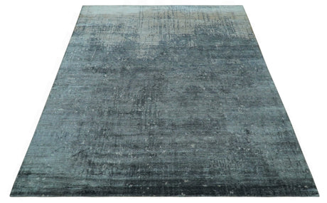 Modern Abstract Design Gray And Silver 9x11 Hand Knotted Bamboo Silk Area Rug