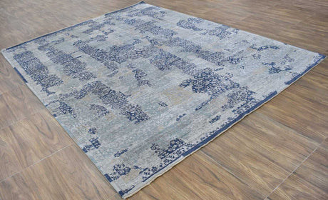 Modern Abstract Design Gray Wool And Bamboo Silk 8x10 Area Rug