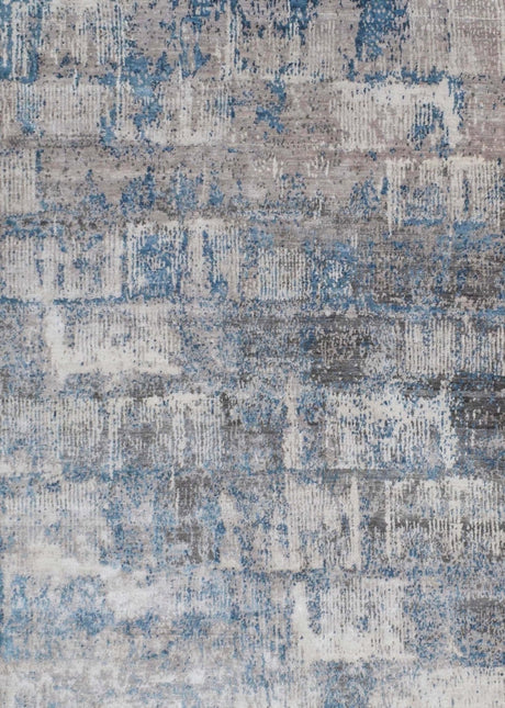 Modern Abstract Gray and Blue Bamboo Silk Hand Knotted 8x10 Area Rug