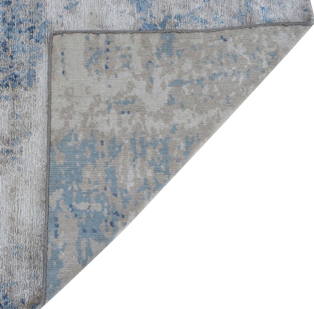 Modern Abstract Gray and Blue Bamboo Silk Hand Knotted 8x10 Area Rug