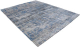 Modern Abstract Gray and Blue Bamboo Silk Hand Knotted 8x10 Area Rug