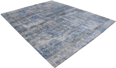 Modern Abstract Gray and Blue Bamboo Silk Hand Knotted 8x10 Area Rug