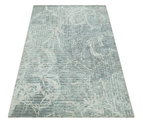Modern Abstract Gray and Ivory 5x8 Hand loom wool and Viscose Area Rug