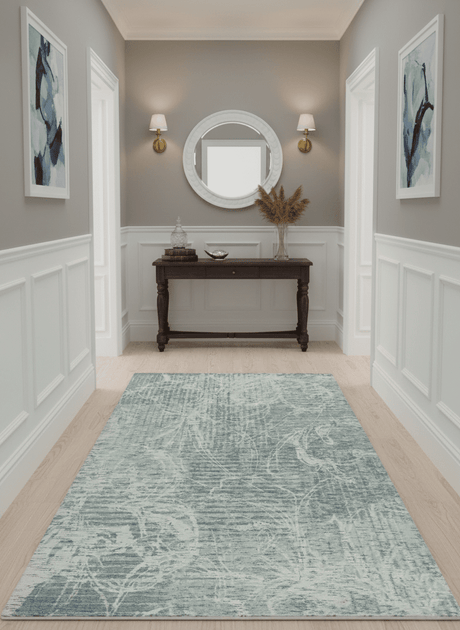 Modern Abstract Gray and Ivory 5x8 Hand loom wool and Viscose Area Rug