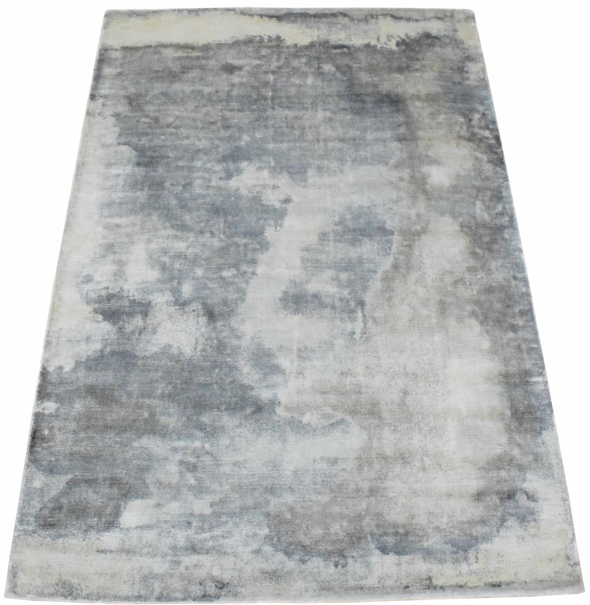 Modern Abstract Gray and Ivory Hand Loom Viscose 5x8 Area Rug