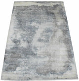Modern Abstract Gray and Ivory Hand Loom Viscose 5x8 Area Rug