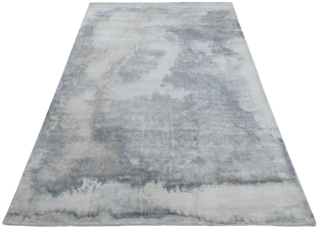 Modern Abstract Gray and Ivory Hand Loom Viscose 5x8 Area Rug