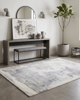 Modern Abstract Gray and Ivory Hand Loom Viscose 5x8 Area Rug