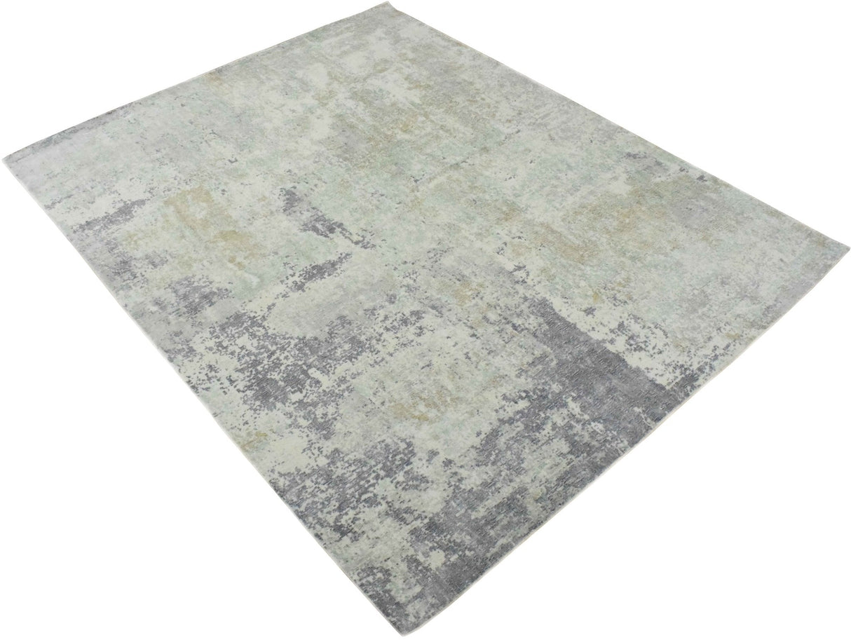 Modern Abstract Gray and Ivory Hand Loom Viscose 8x10 Area Rug