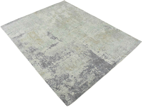Modern Abstract Gray and Ivory Hand Loom Viscose 8x10 Area Rug