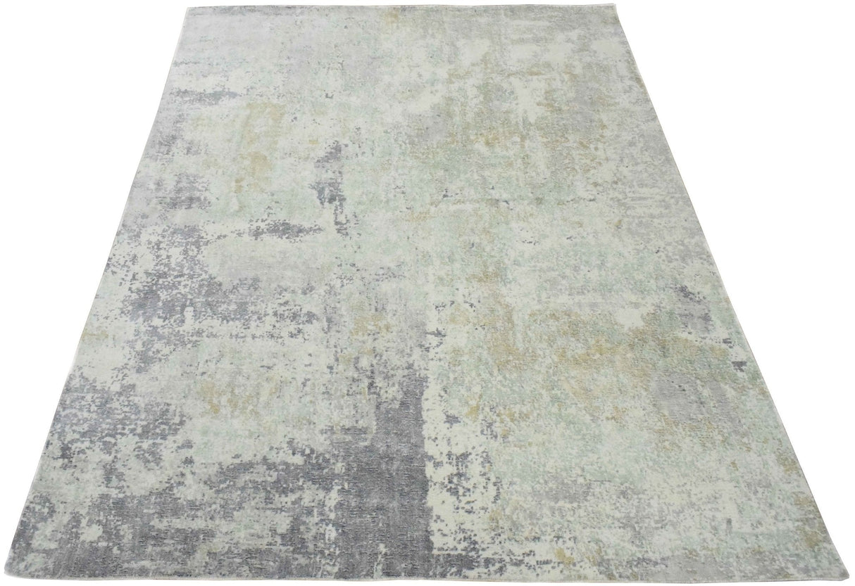 Modern Abstract Gray and Ivory Hand Loom Viscose 8x10 Area Rug