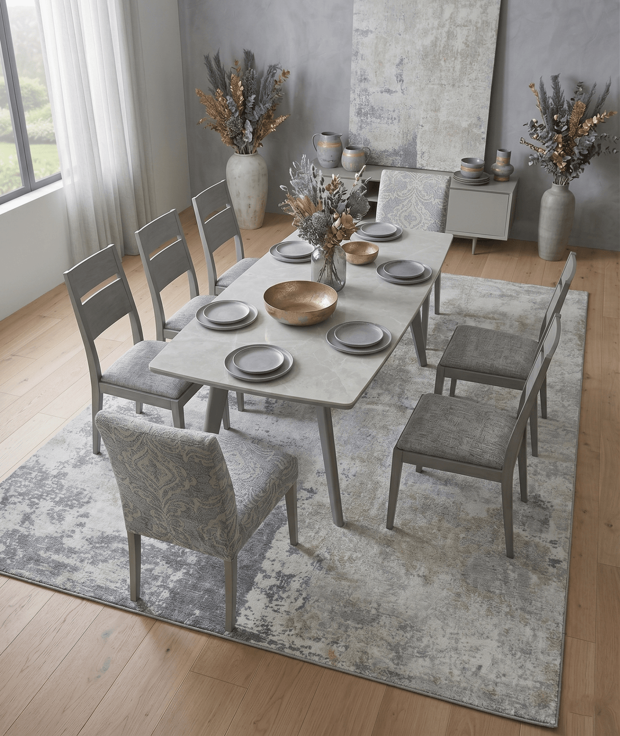 Modern Abstract Gray and Ivory Hand Loom Viscose 8x10 Area Rug