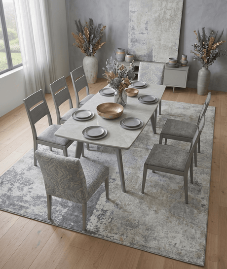 Modern Abstract Gray and Ivory Hand Loom Viscose 8x10 Area Rug