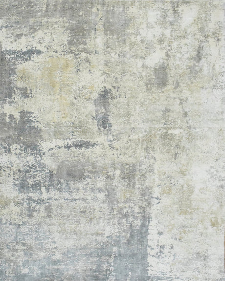 Modern Abstract Gray and Ivory Hand Loom Viscose Area Rug
