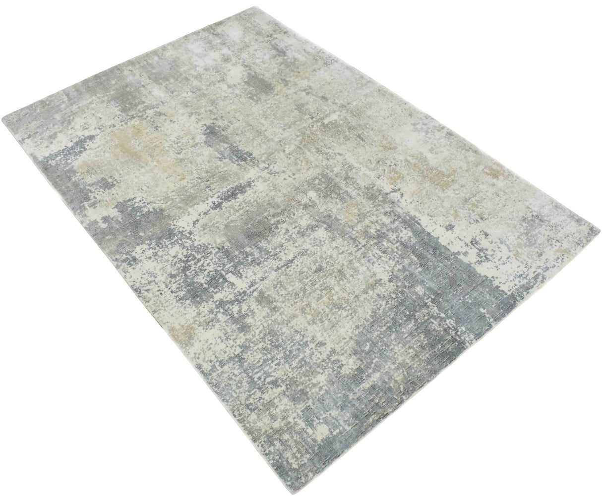 Modern Abstract Gray and Ivory Hand Loom Viscose Area Rug