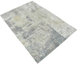 Modern Abstract Gray and Ivory Hand Loom Viscose Area Rug