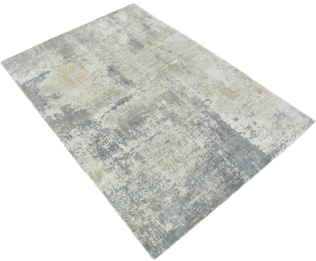 Modern Abstract Gray and Ivory Hand Loom Viscose Area Rug