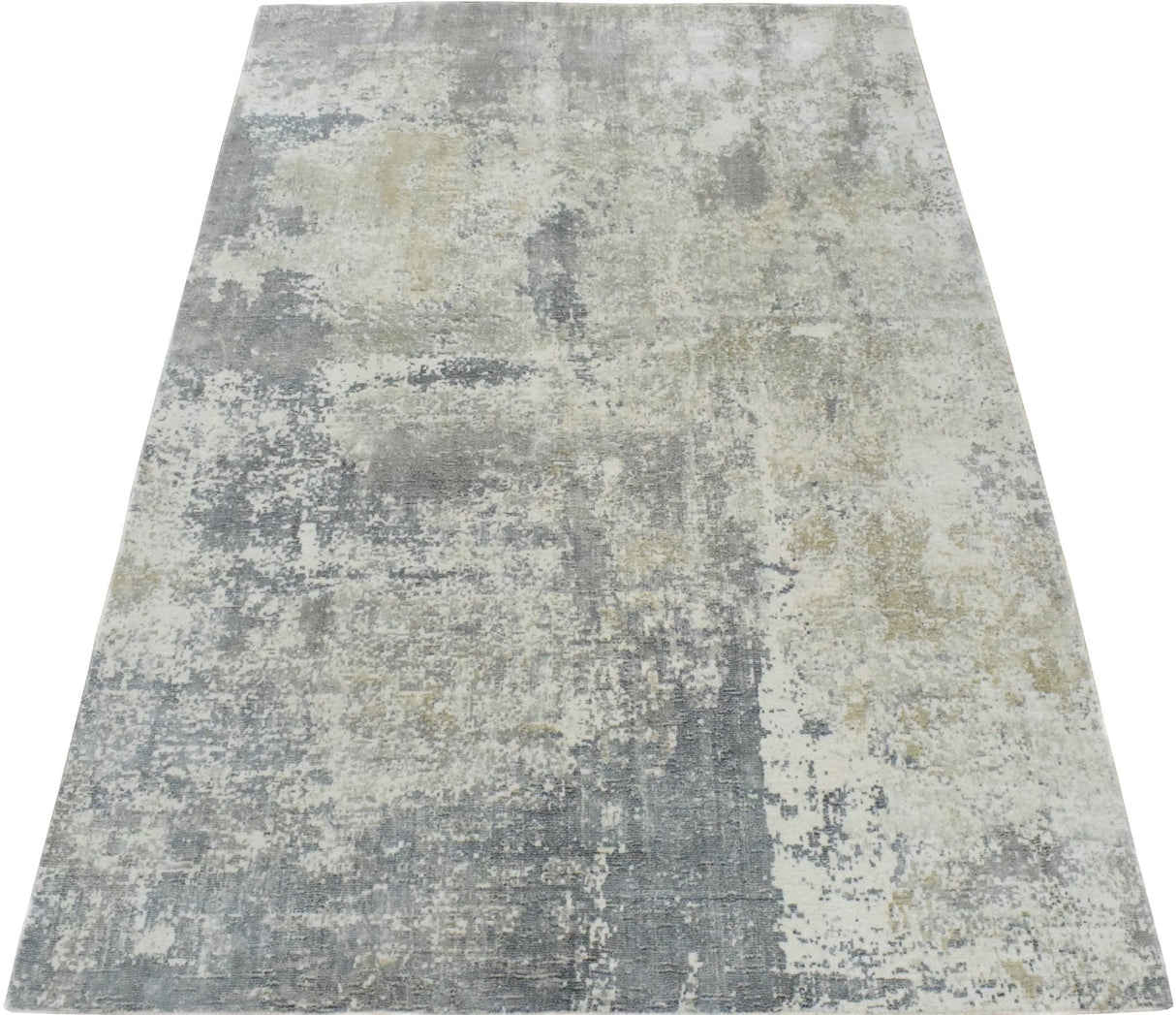 Modern Abstract Gray and Ivory Hand Loom Viscose Area Rug
