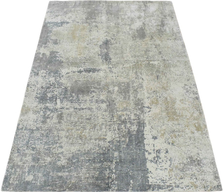 Modern Abstract Gray and Ivory Hand Loom Viscose Area Rug