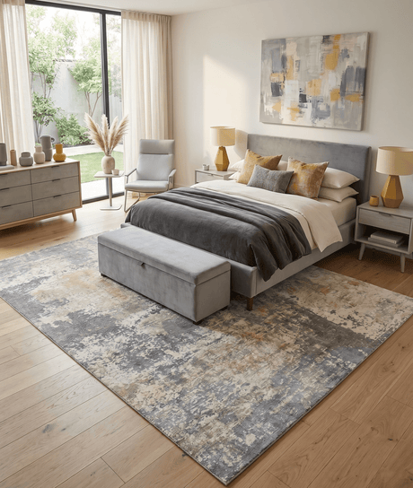 Modern Abstract Gray and Ivory Hand Loom Viscose Area Rug