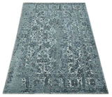 Modern Abstract Gray, Blue, Charcoal and Ivory 5x8 Hand loom wool and Viscose Area Rug