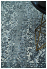 Modern Abstract Gray, Blue, Charcoal and Ivory 5x8 Hand loom wool and Viscose Area Rug