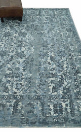 Modern Abstract Gray, Blue, Charcoal and Ivory 5x8 Hand loom wool and Viscose Area Rug