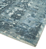 Modern Abstract Gray, Blue, Charcoal and Ivory 5x8 Hand loom wool and Viscose Area Rug