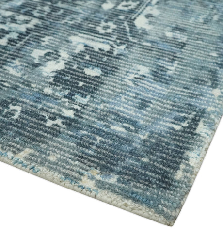 Modern Abstract Gray, Blue, Charcoal and Ivory 5x8 Hand loom wool and Viscose Area Rug