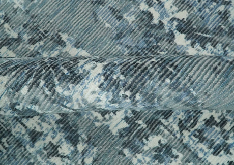 Modern Abstract Gray, Blue, Charcoal and Ivory 5x8 Hand loom wool and Viscose Area Rug