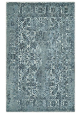 Modern Abstract Gray, Blue, Charcoal and Ivory 5x8 Hand loom wool and Viscose Area Rug