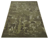 Modern Abstract Green and Silver Hand loom wool and Art Silk Area Rug-Area Rug-Parc Decor