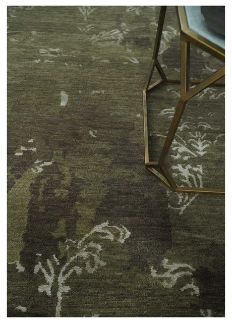Modern Abstract Green and Silver Hand loom wool and Art Silk Area Rug-Area Rug-Parc Decor