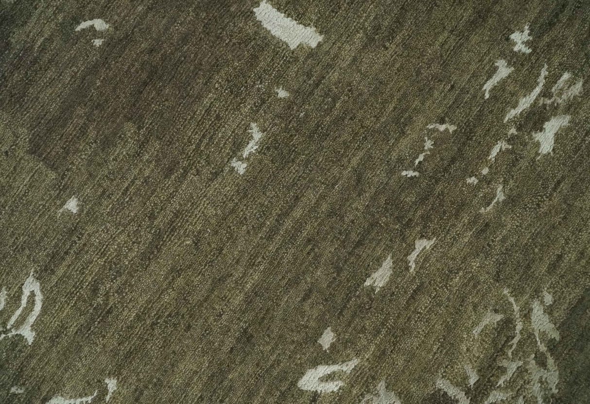 Modern Abstract Green and Silver Hand loom wool and Art Silk Area Rug-Area Rug-Parc Decor