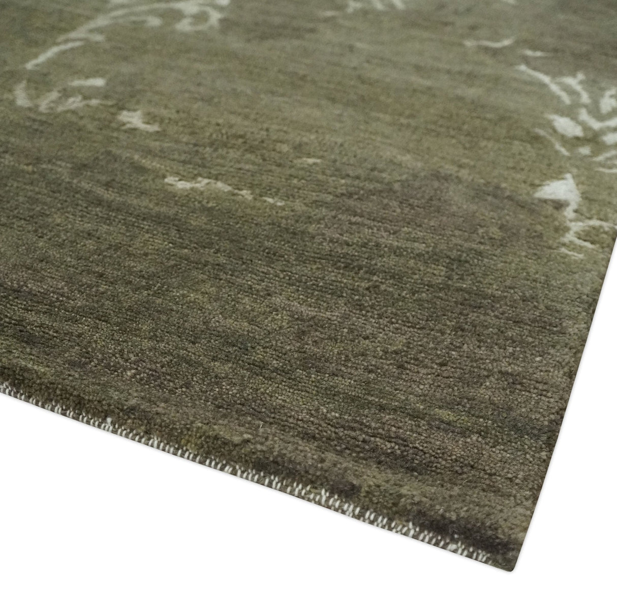 Modern Abstract Green and Silver Hand loom wool and Art Silk Area Rug-Area Rug-Parc Decor