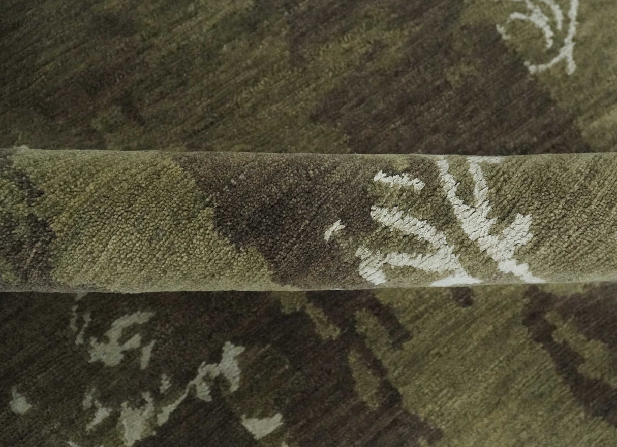 Modern Abstract Green and Silver Hand loom wool and Art Silk Area Rug-Area Rug-Parc Decor