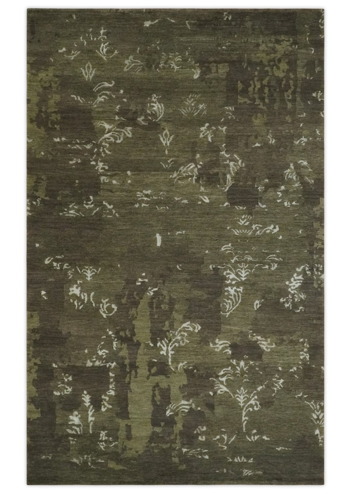 Modern Abstract Green and Silver Hand loom wool and Art Silk Area Rug-Area Rug-Parc Decor