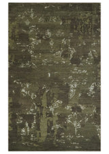 Modern Abstract Green and Silver Hand loom wool and Art Silk Area Rug-Area Rug-Parc Decor