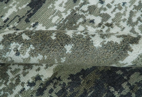 Modern abstract Green, Charcoal, Ivory and silver Hand Knotted 5x8 wool Area Rug