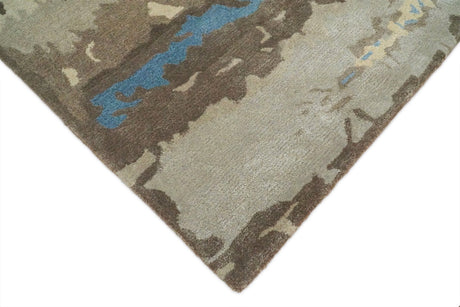 Modern Abstract Hand Tufted brown and Blue fine Wool art silk 5x8 Area Rug