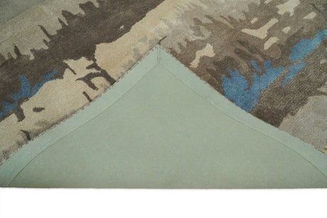 Modern Abstract Hand Tufted brown and Blue fine Wool art silk 5x8 Area Rug