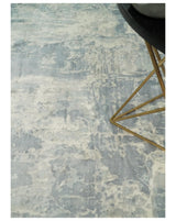 Modern Abstract Handmade 8x10 Beige and Gray Bamboo Silk Area Rug