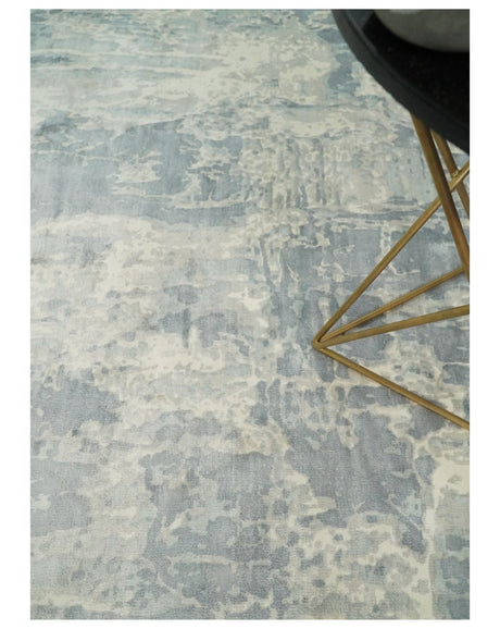 Modern Abstract Handmade 8x10 Beige and Gray Bamboo Silk Area Rug